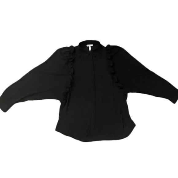 Leith black long sleeve lightweight button down ruffle blouse size medium - Picture 5 of 13